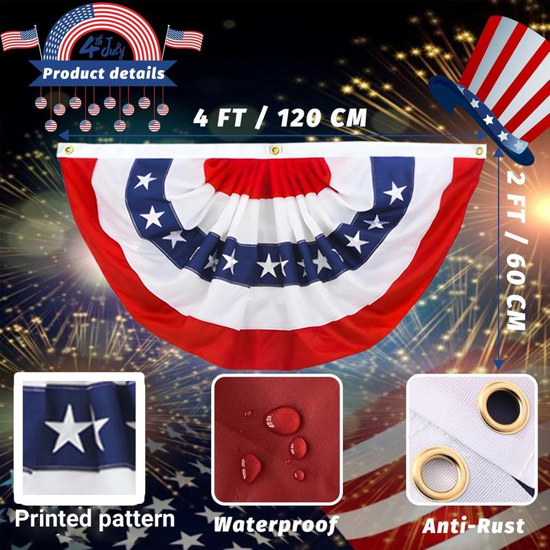Red White Blue Star Stripe Half Fan Banner for 4th of July