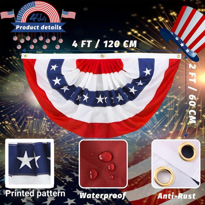 Red White Blue Star Stripe Half Fan Banner for 4th of July