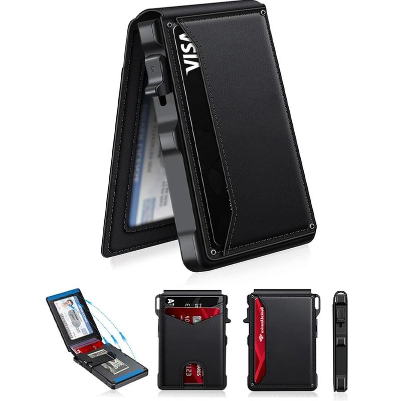 Slim Magnetic AirTag Leather Flip Card Wallet with ID Slot