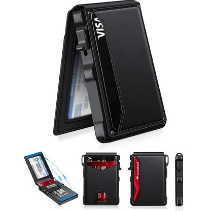 Slim Magnetic AirTag Leather Flip Card Wallet with ID Slot