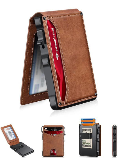 Slim Magnetic AirTag Leather Flip Card Wallet with ID Slot