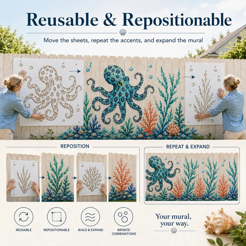 Reusable Ocean Octopus Mural Stencil Set