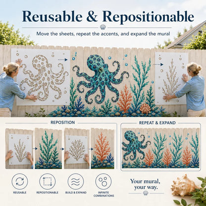 Reusable Ocean Octopus Mural Stencil Set