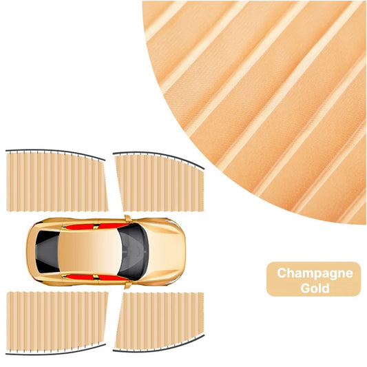 Car Window Sun Shades Pleated Fabric Curtains for Side Windows, Foldable Removable Design, 4 Pack Set - GOLD