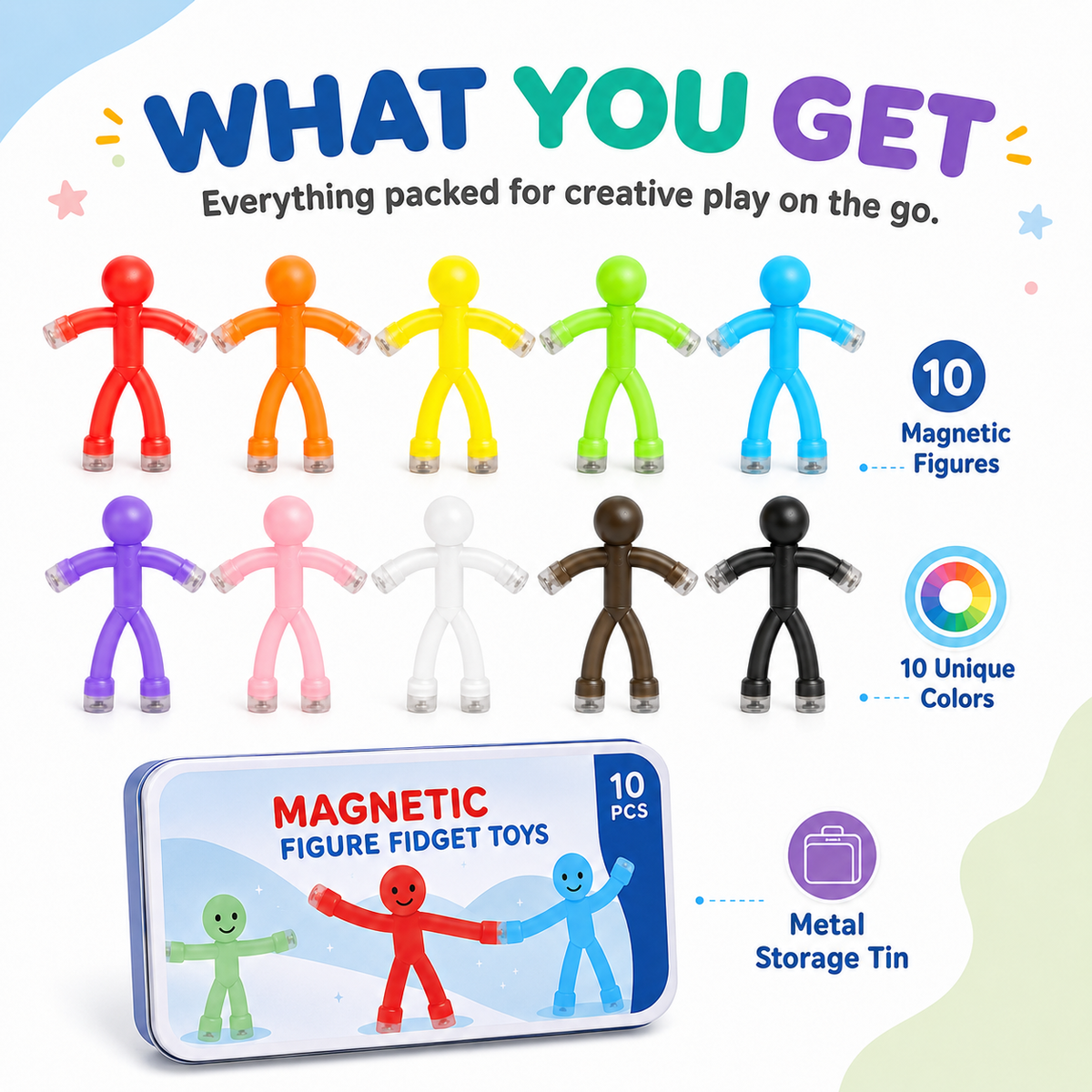 🧲 10-Pack Magnetic Bendy Figures – Creative Fidget Toy Set