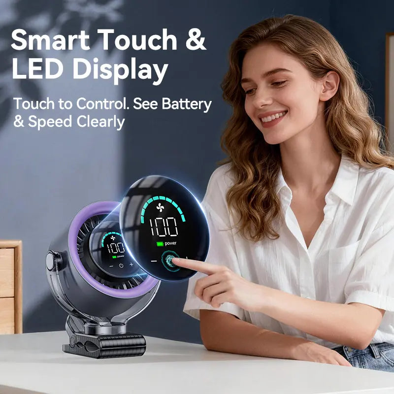 Rechargeable Portable Clip on Fan-100-Speed Touch Control