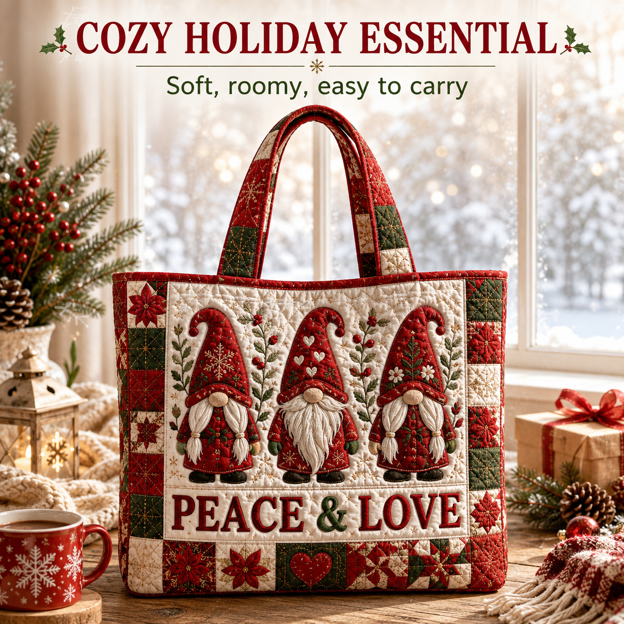 🎄Quilted Christmas Shoulder Tote Bag – Festive Holiday Shopping Bag 🎁