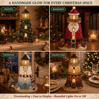 🎄Beginner-Friendly DIY Lighted Christmas Character Sea Glass-Style Lighthouse Kit Collection | Complete Kit with Sea Glass-Style Pieces, LED Lights & Step-by-Step Guide Included