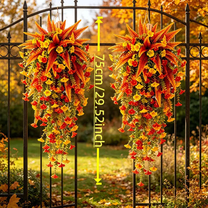 Artificial Boston fern plant, realistic large outdoor hanging autumn faux plant
