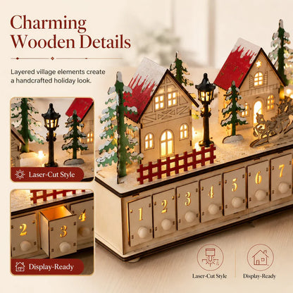 Wooden Village Advent Calendar With Led Glow🎁🌲