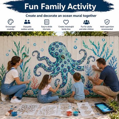 Reusable Ocean Octopus Mural Stencil Set