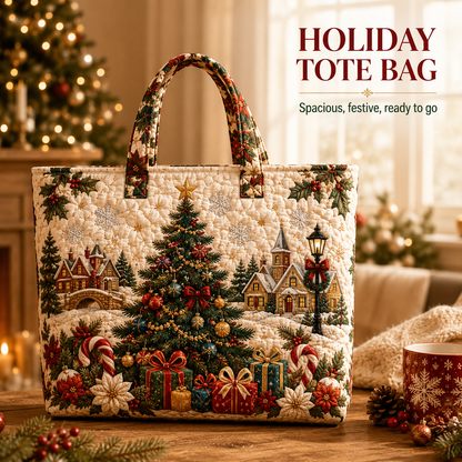 🎄Quilted Christmas Shoulder Tote Bag – Festive Holiday Shopping Bag 🎁