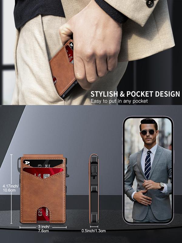 Slim Magnetic AirTag Leather Flip Card Wallet with ID Slot