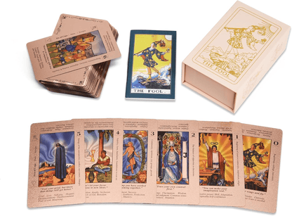 Witchy Cauldron Rose Gold Tarot Cards with Guide Book Waterproof Wrinkle Resistant Foil Tarot Deck for Beginners Includes Chakras Planets Zodiac Signs Elements & Affirmations - Buy 1