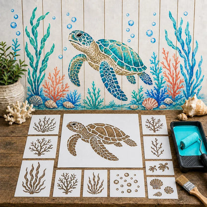 Reusable Ocean Octopus Mural Stencil Set