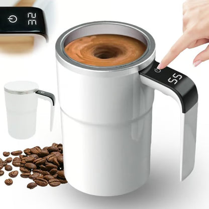 Electric coffee mug with a built-in LCD thermometer, perfect for brewing coffee, milk, cocoa, etc.