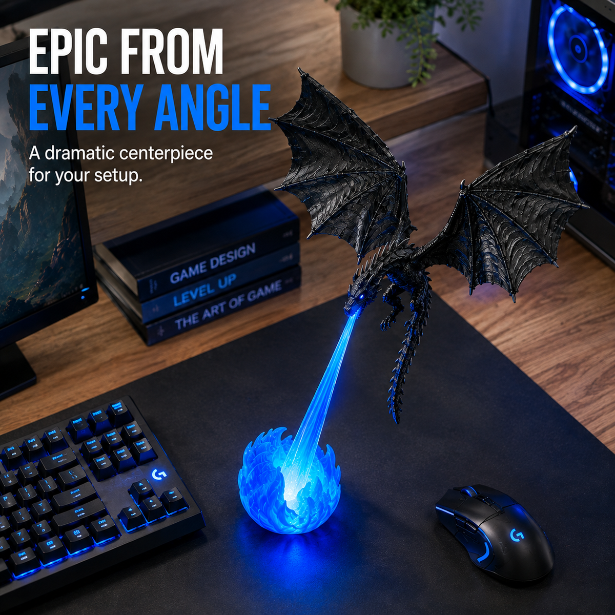 🔥 HOT DEAL 55% OFF🐉 Glowing Dragon Bookend with LED Flame Effect