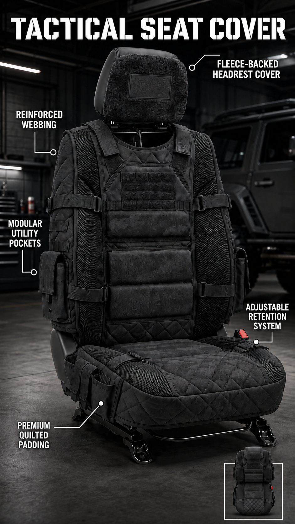 💪🚙Rugged Truck Seat Cover – Tactical Storage, Seat Protection & All‑Day Comfort