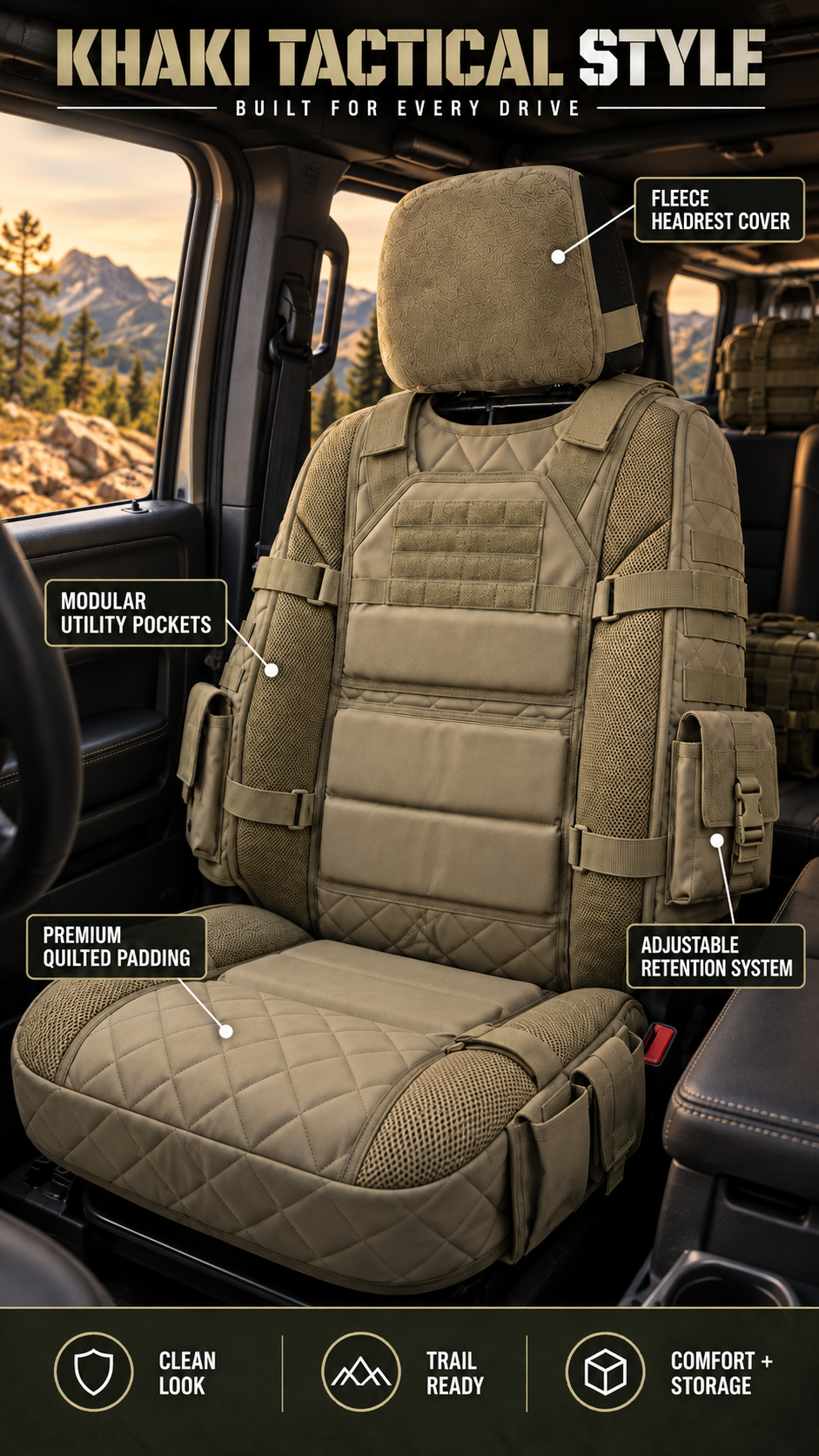 💪🚙Rugged Truck Seat Cover – Tactical Storage, Seat Protection & All‑Day Comfort