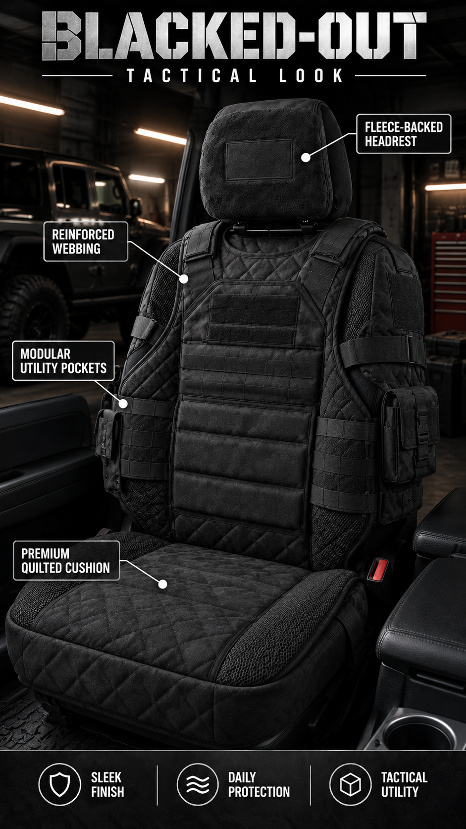 💪🚙Rugged Truck Seat Cover – Tactical Storage, Seat Protection & All‑Day Comfort