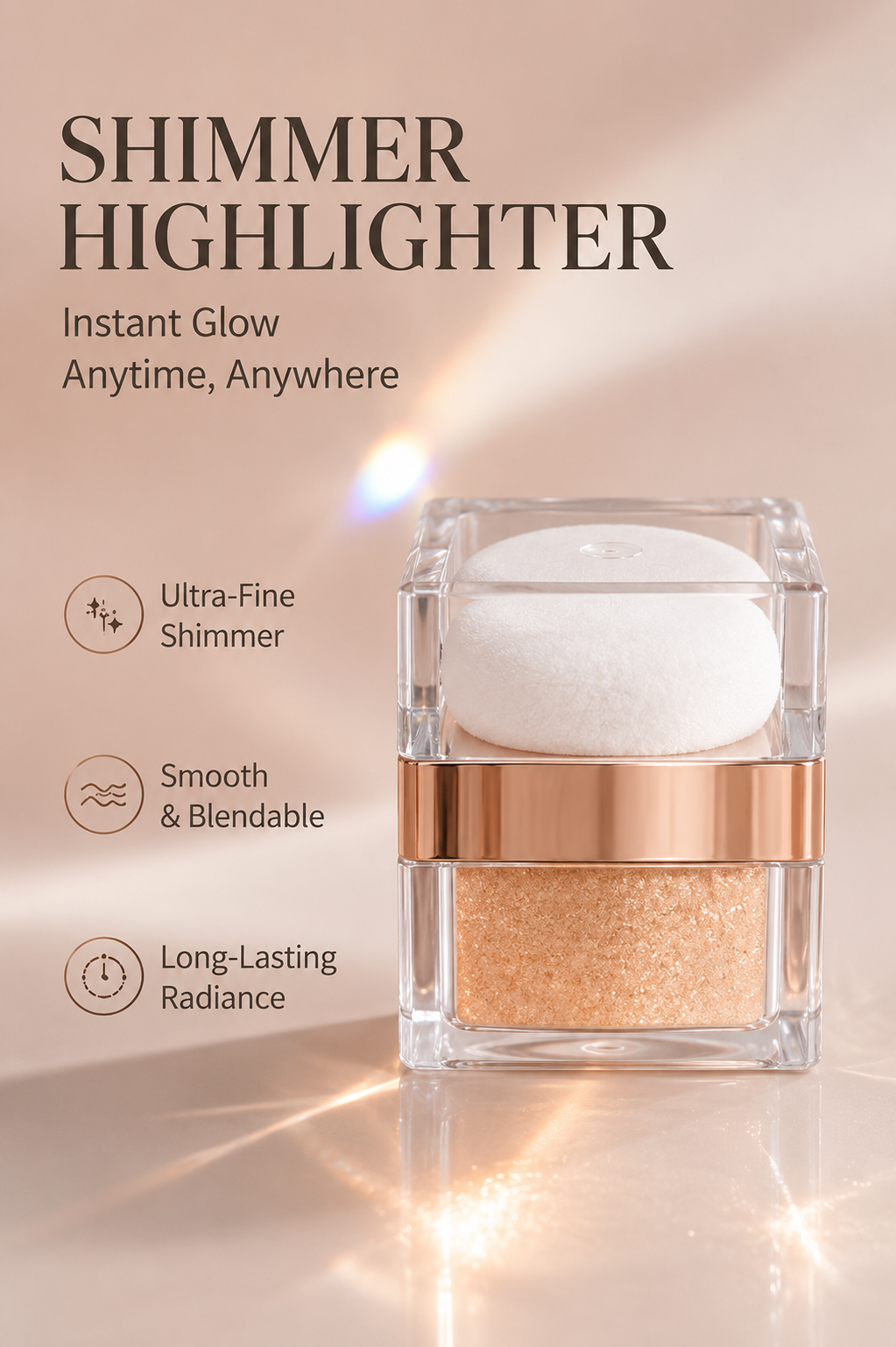 3-Shade Shimmer Highlighter with Puff | Face & Body Glow