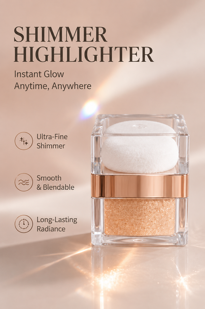 3-Shade Shimmer Highlighter with Puff | Face & Body Glow