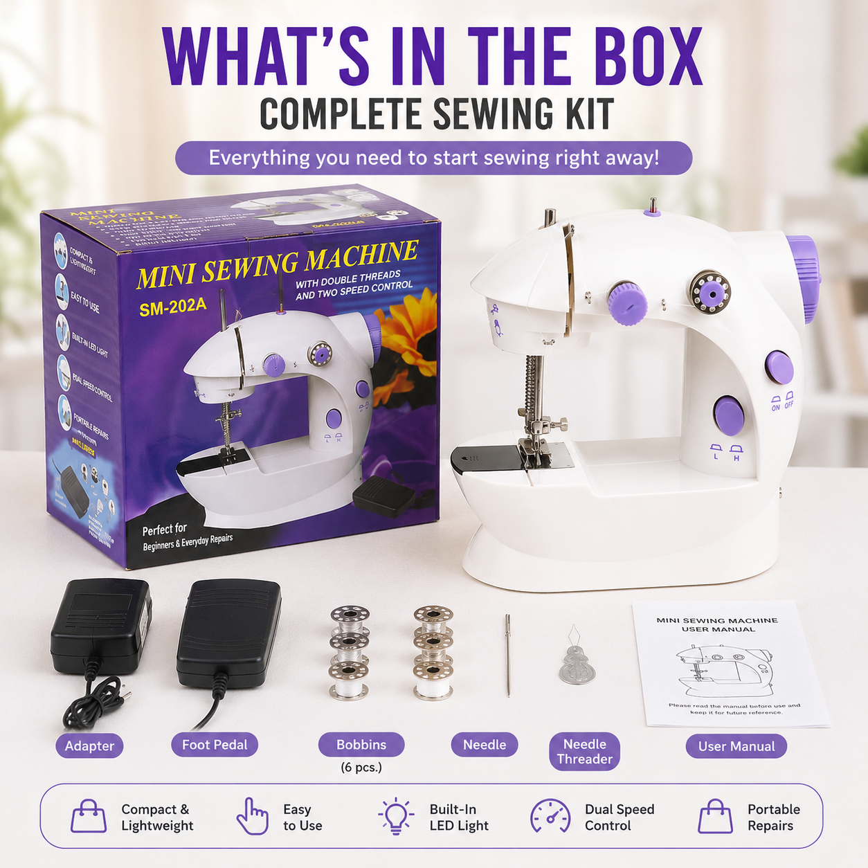 🧵 Mini Electric Sewing Machine – Compact Household Repair & Craft Tool ✨