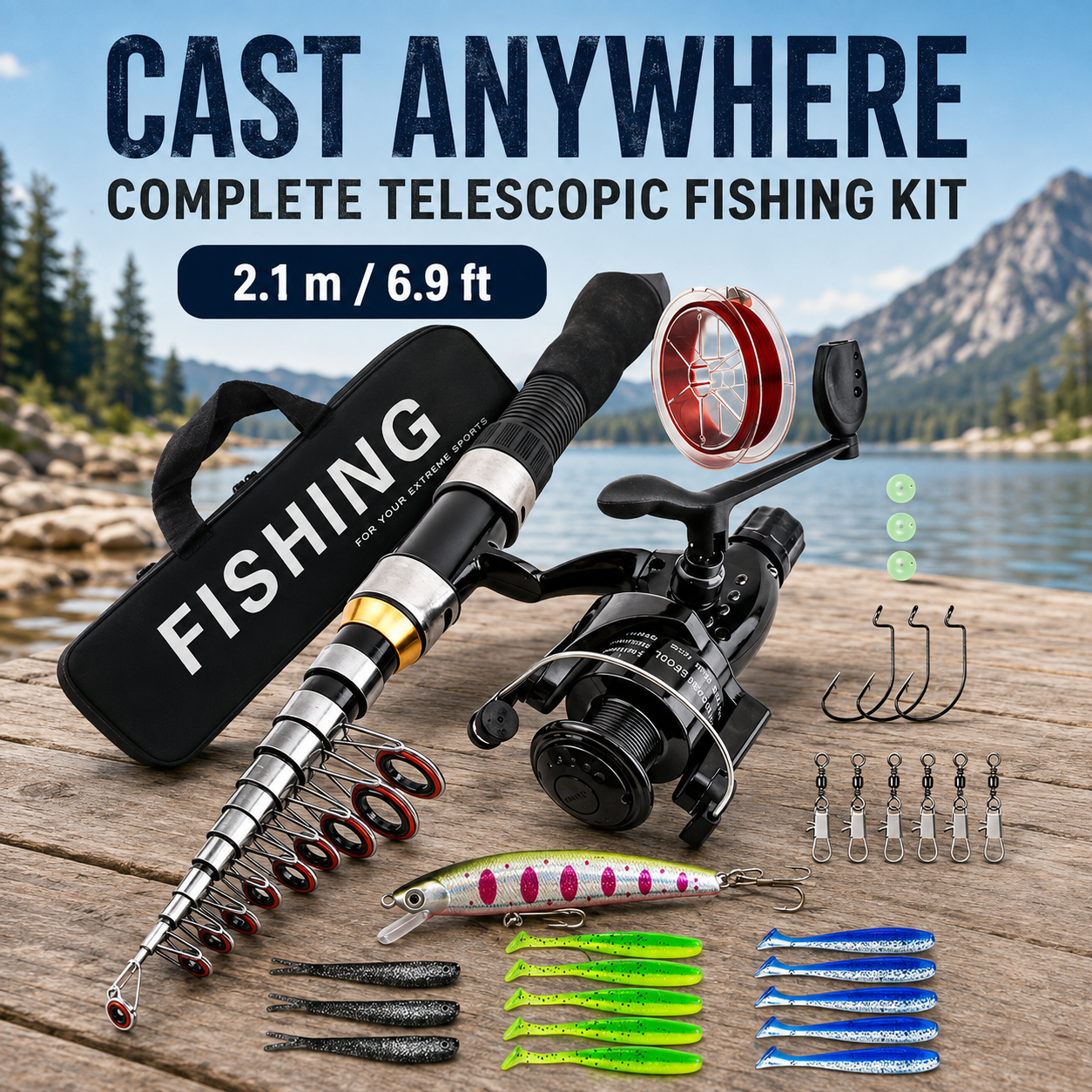 🎣 Telescopic Fishing Rod and Reel Combo Kit with Lures and Bag 🐟