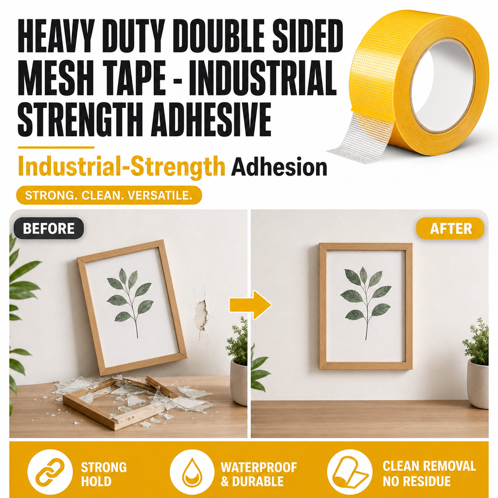 Heavy Duty Double Sided Mesh Tape - Industrial Strength Adhesive