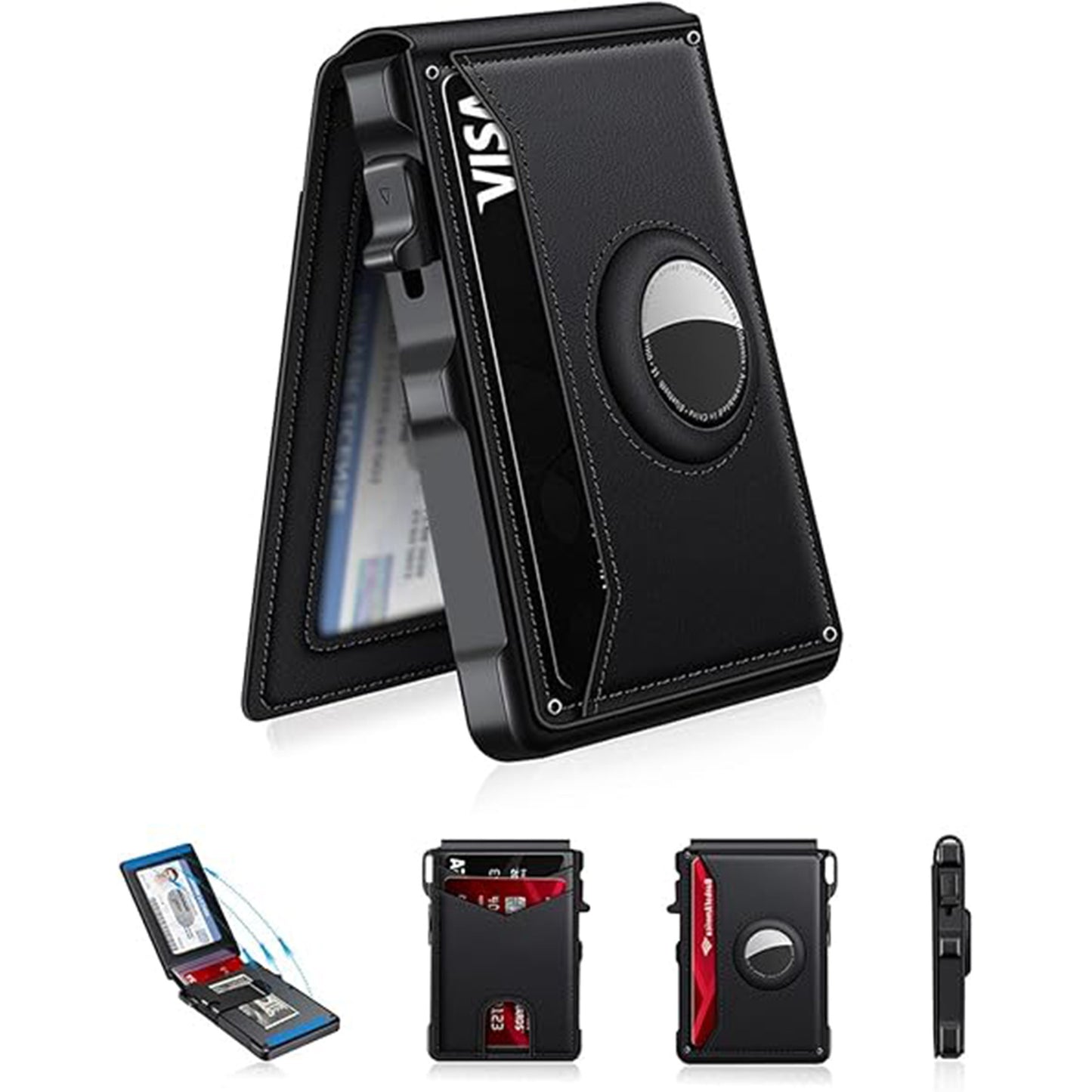 Slim Magnetic AirTag Leather Flip Card Wallet with ID Slot