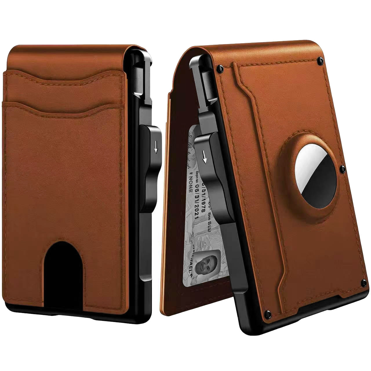 Slim Magnetic AirTag Leather Flip Card Wallet with ID Slot