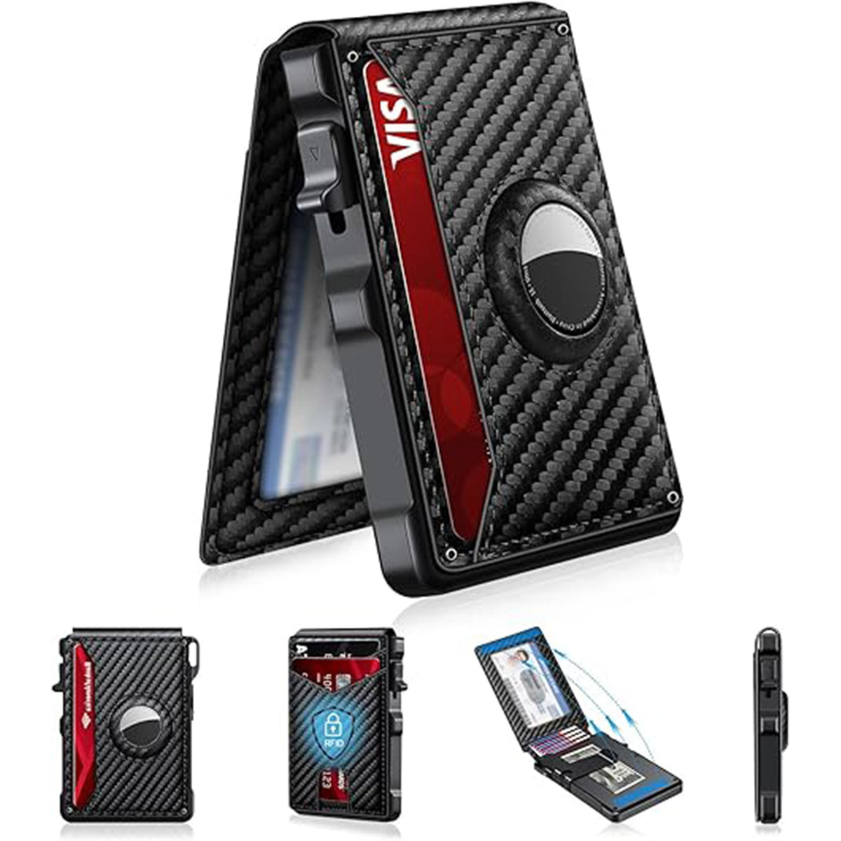 Slim Magnetic AirTag Leather Flip Card Wallet with ID Slot