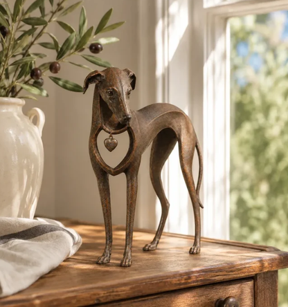 Heritage Heart Sighthound Sculpture – Vintage Iron Dog Accent for Timeless Interiors