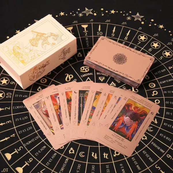 Witchy Cauldron Rose Gold Tarot Cards with Guide Book Waterproof Wrinkle Resistant Foil Tarot Deck for Beginners Includes Chakras Planets Zodiac Signs Elements & Affirmations - Buy 1
