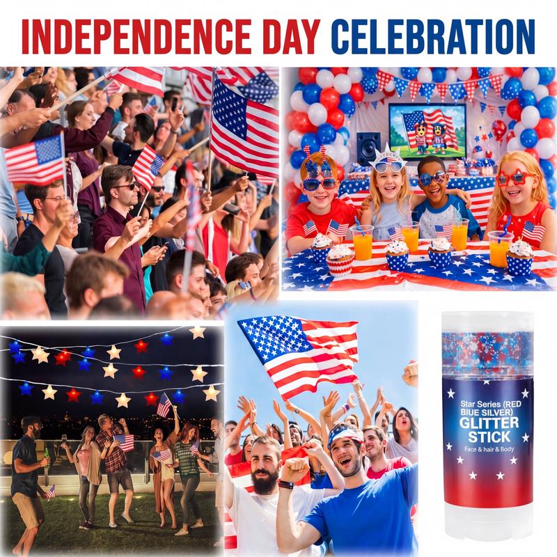 4th of July Glitter Stick | Red, White & Blue Body & Hair Sparkle for Independence Day