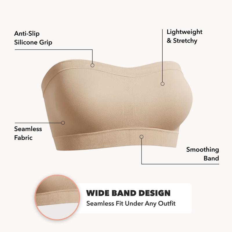 Convertible Strapless Bandeau Bra - Wireless, No-Slip