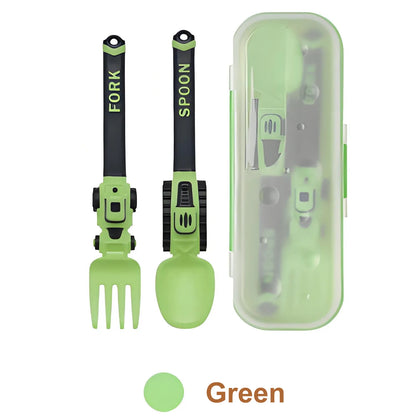 Construction Vehicle Kids Utensil Set 🚜 | 3-Piece Feeding Set with Spoon, Fork & Storage Case | Soft Grip | Dishwasher Safe | Perfect for Travel & Home | Gift Set Utensils