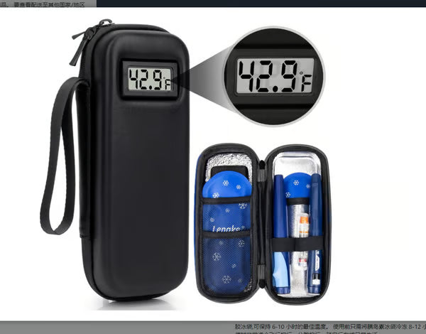 Insulin Cooler Travel Case with Temperature Display - Black