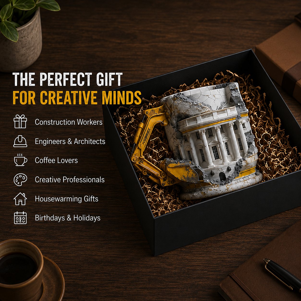 🔥LAST DAY 50% OFF - White House Excavator Mug – 3D Construction Coffee Cup
