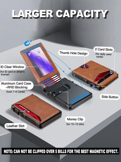 Slim Magnetic AirTag Leather Flip Card Wallet with ID Slot