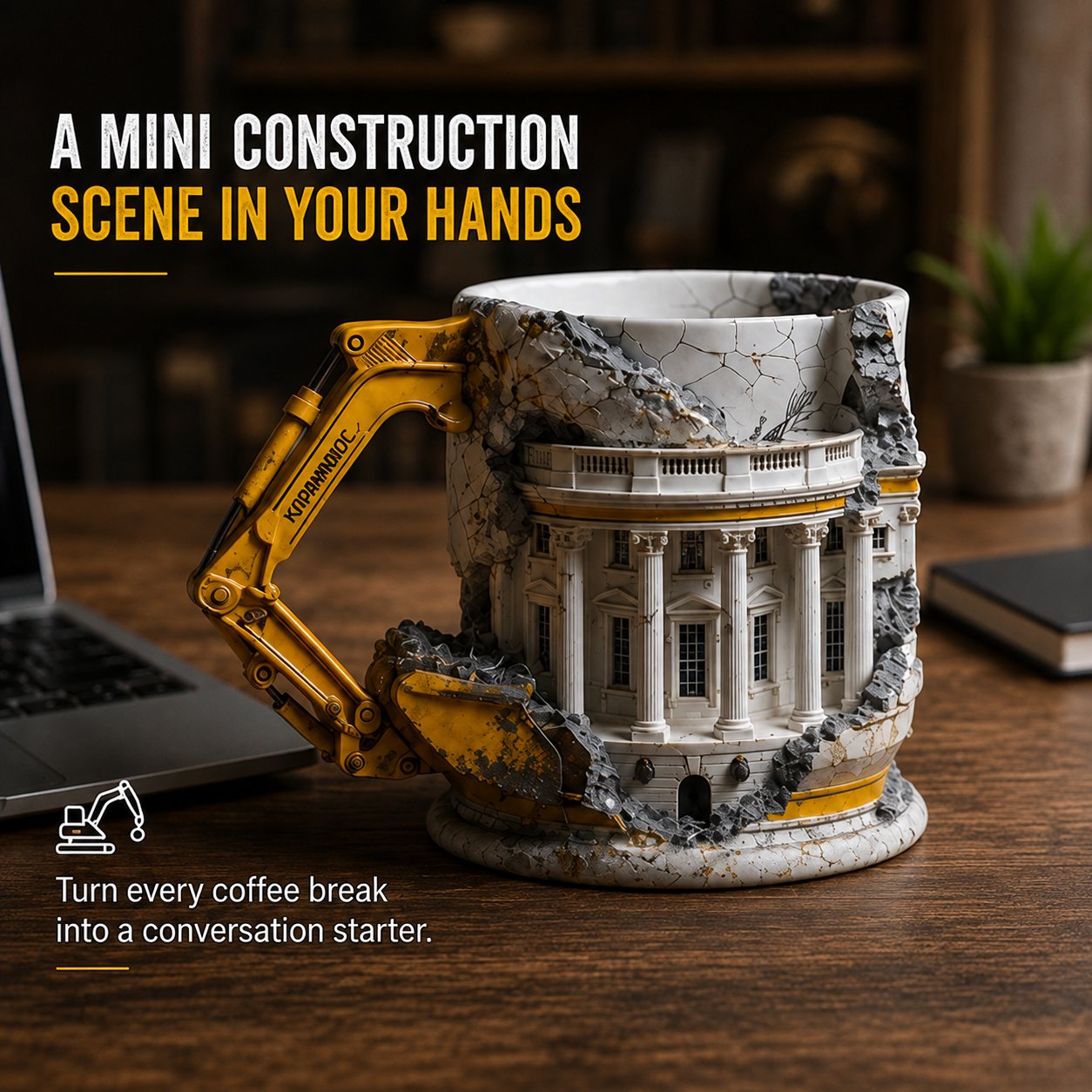 🔥LAST DAY 50% OFF - White House Excavator Mug – 3D Construction Coffee Cup