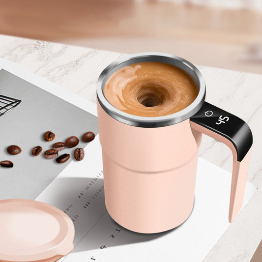 Electric coffee mug with a built-in LCD thermometer, perfect for brewing coffee, milk, cocoa, etc. - Pink