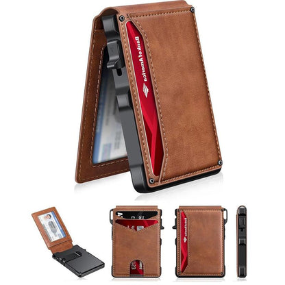 Slim Magnetic AirTag Leather Flip Card Wallet with ID Slot