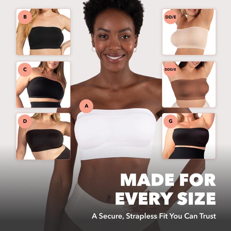 Convertible Strapless Bandeau Bra - Wireless, No-Slip