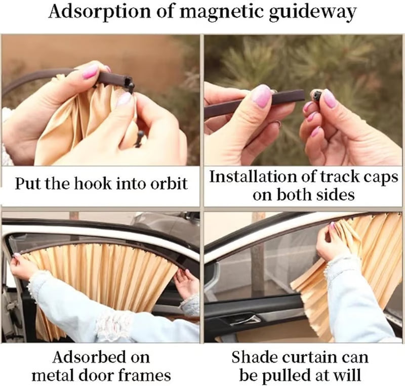 Car Window Sun Shades Pleated Fabric Curtains for Side Windows, Foldable Removable Design, 4 Pack Set - GOLD