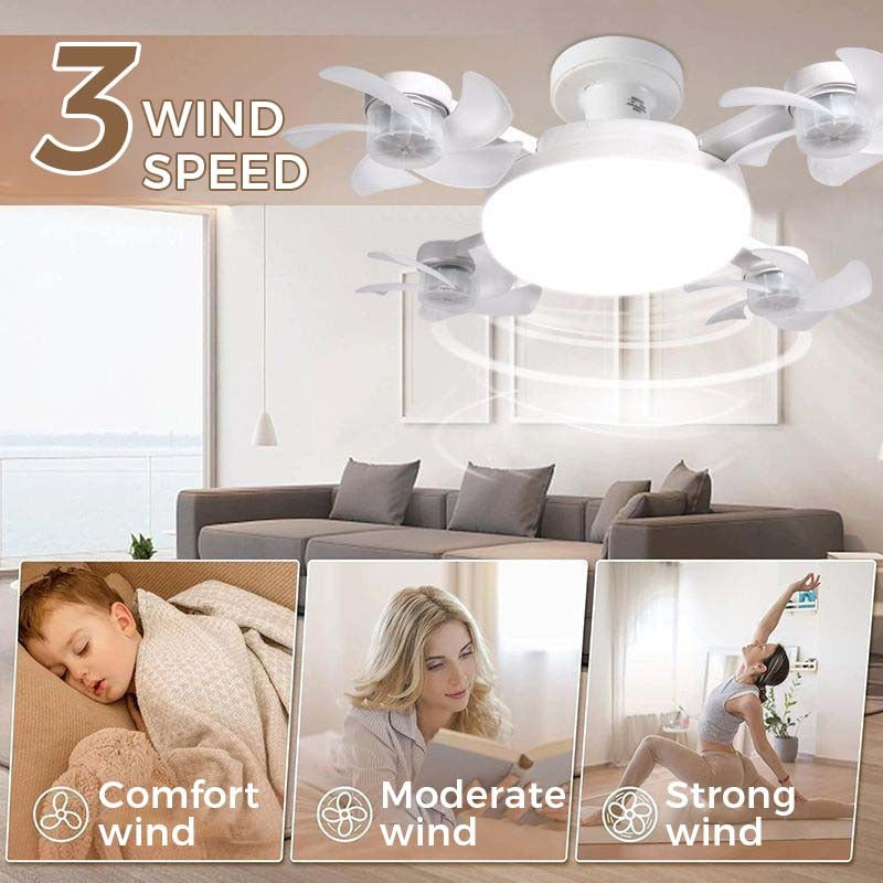 E27 Ceiling Fan Light with Remote, Silent LED Fan & Light 2-in-1 for Bedroom