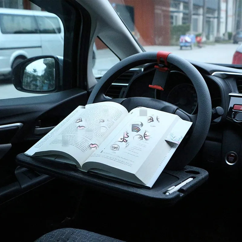 Steering Wheel Tray Table 🚗🍔 – Foldable, Cup & Tablet Slot, Lightweight